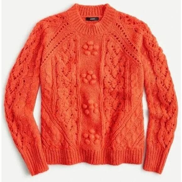 J. Crew Sweaters - J. Crew Orange Cable Knit Pom-Pom Sweater